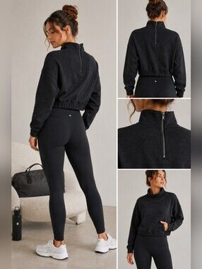 Lululemon Cropped Half Zip Pullover Sweatshirt | Size 6 | Charcoal Black Athleis